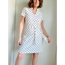 Tommy Hilfiger Womens Polo Dress Size Medium Geometric Print White Blue Preppy