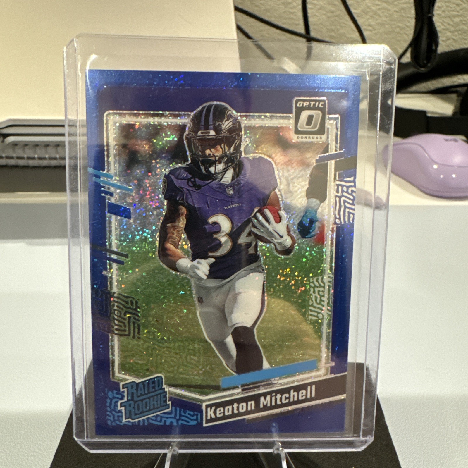 2023 Panini Optic-Rated Rookie Keaton Mitchell #207 Blue Glitter Prizm (RC)