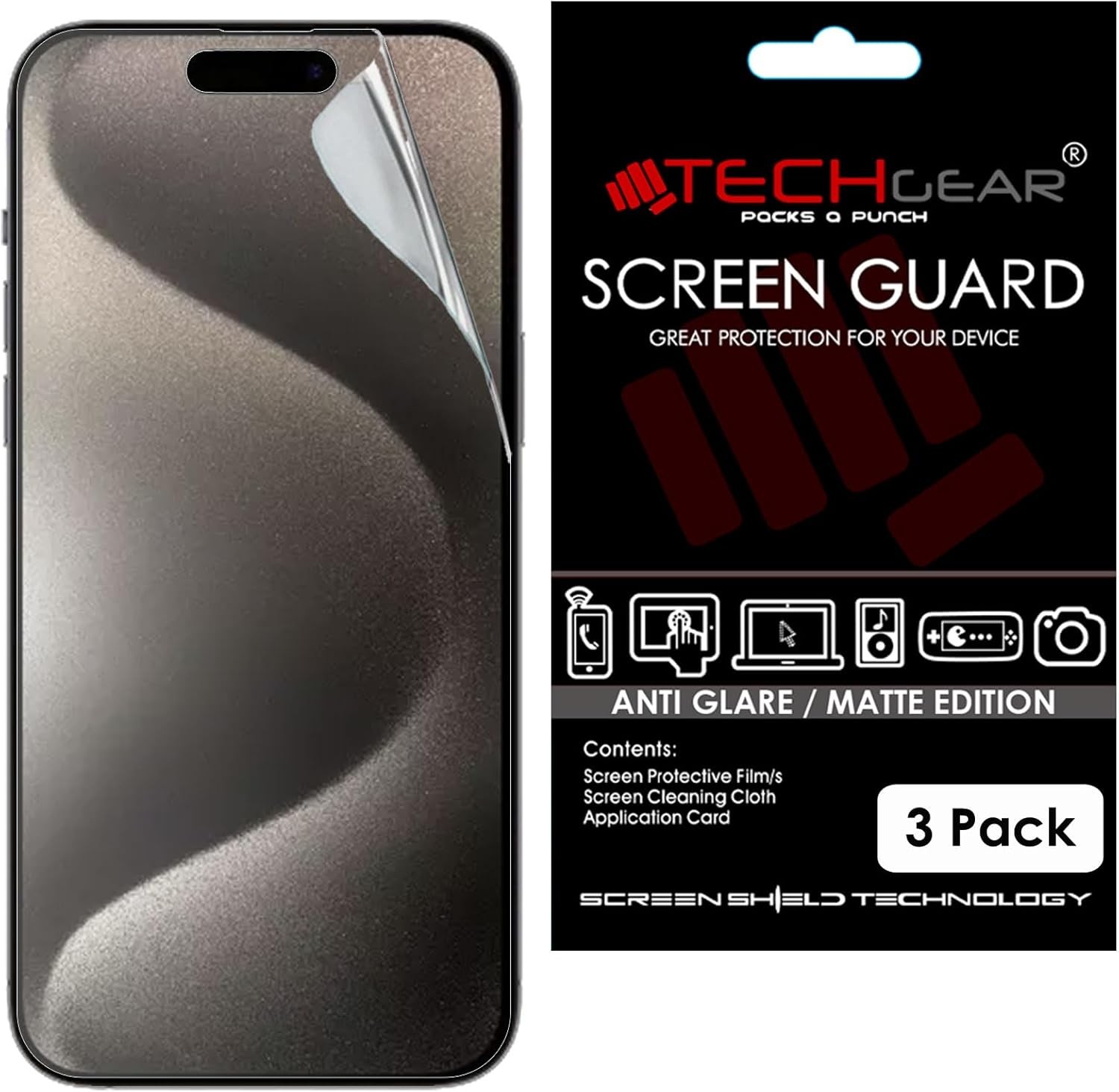 TECHGEAR [3 Pack Matte Screen Protectors for iPhone 15 Pro - ANTI GLARE/MATTE S