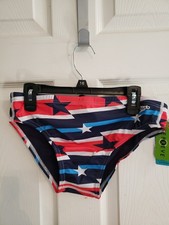 New Men Speedo Eco Endurance Swim Briefs Size 32 Rad White  Blue Stars