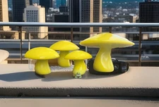 Set Of 4 Viking Yellow Dandelion Mushrooms By Mosser Rosso SHINES Black Light