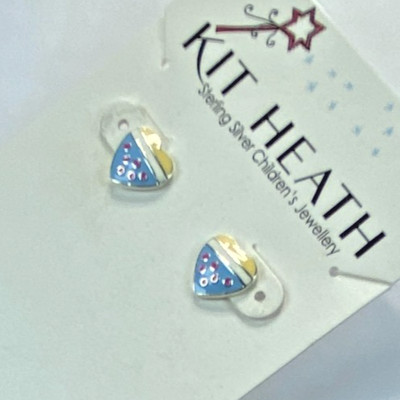 Set Heide 925 Sterling Silber signiert Kinder Emaille Herz Ohrstecker, Neu mit Etikett