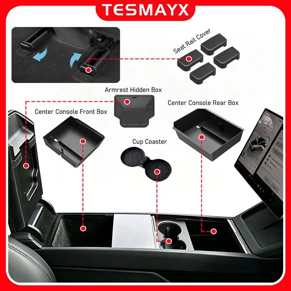 Tesla Model 3 Y Juniper Seat Rail Cover Protector Center Console Organizer Tray