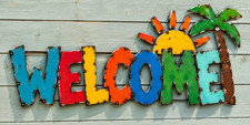WELCOME Metal Letter Sign Colorful Rustic Wall Decor 8" Tall Letters