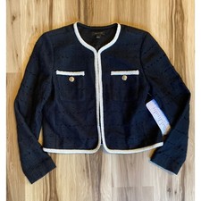 Ann Taylor Black White Tweed Cropped Jacket Blazer Gold Button Size 8 NEW