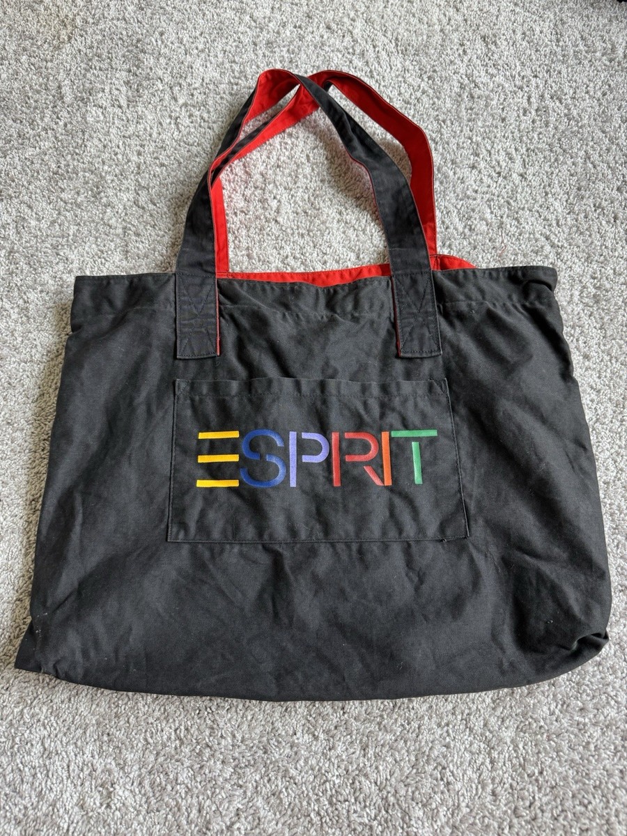 RARE VINTAGE 80s 90s CANVAS ESPRIT BAG Black with multi-color letters