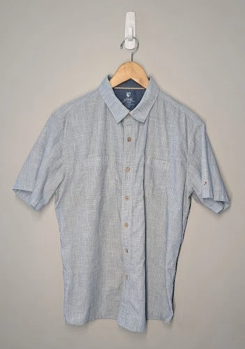 Kuhl Shirt Mens L Blue Short Sleeve Button Down Outdoor Hiking Casual