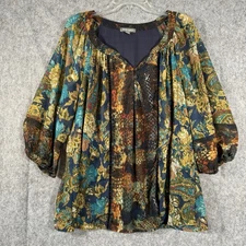 VTG Roz Ali Paisley Peasant Top Womens Plus size 18/20 Boho Snakeskin Chiffon