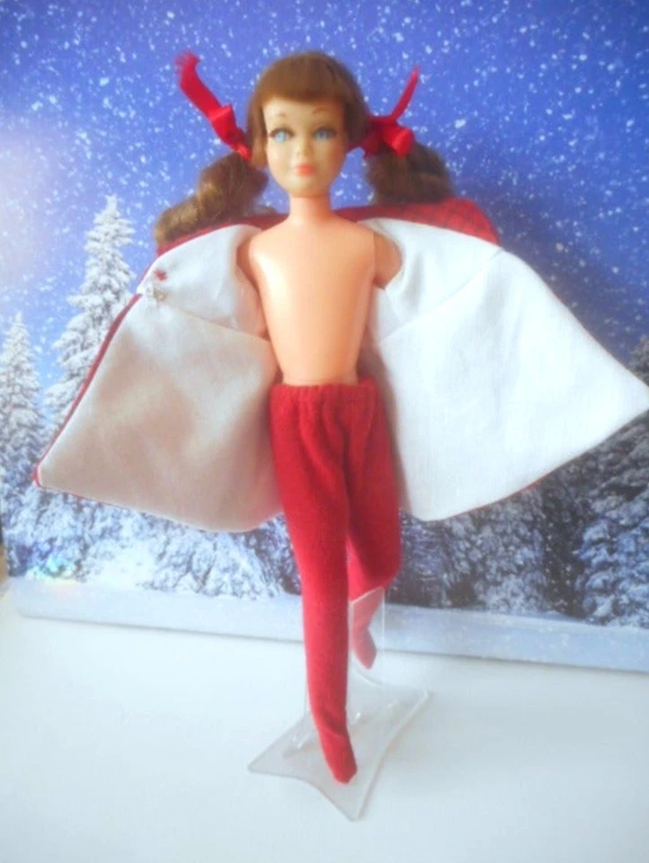 Vestido abrigo a cuadros rojo patrón conjunto completo de 5 piezas - ropa hecha a mano para muñeca Foto 2 de 4