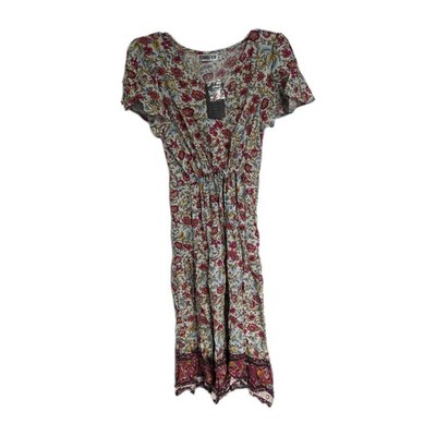Dress Floral,Ruffle Sleeves , Adjustable Waist Max 17''Wide  V-Neck  Size M