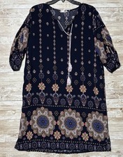 Halife Shift Dress Womens XL Half Sleeve Above Knee Lightweight Paisley Tie Neck