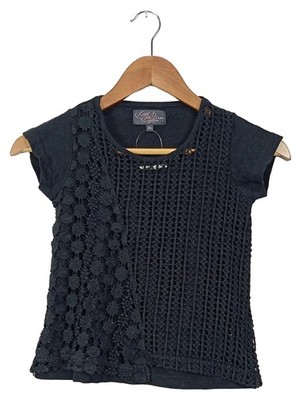 Little Miss Captain Tortue T-Shirt Mädchen Gr. 128 Schwarz Häkel-Spitze