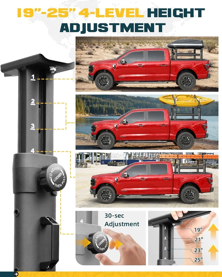 Багажник для лестницы грузовика подходит для Ford F-150, Ram 1500, Silverado, GMC Sierra (без направляющих для кузова) - Изображение 2 из 4