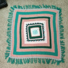 Handmade Afghan Throw Blanket Green Multicolor 48"x 49" Baby Lap Dog Cat Bed