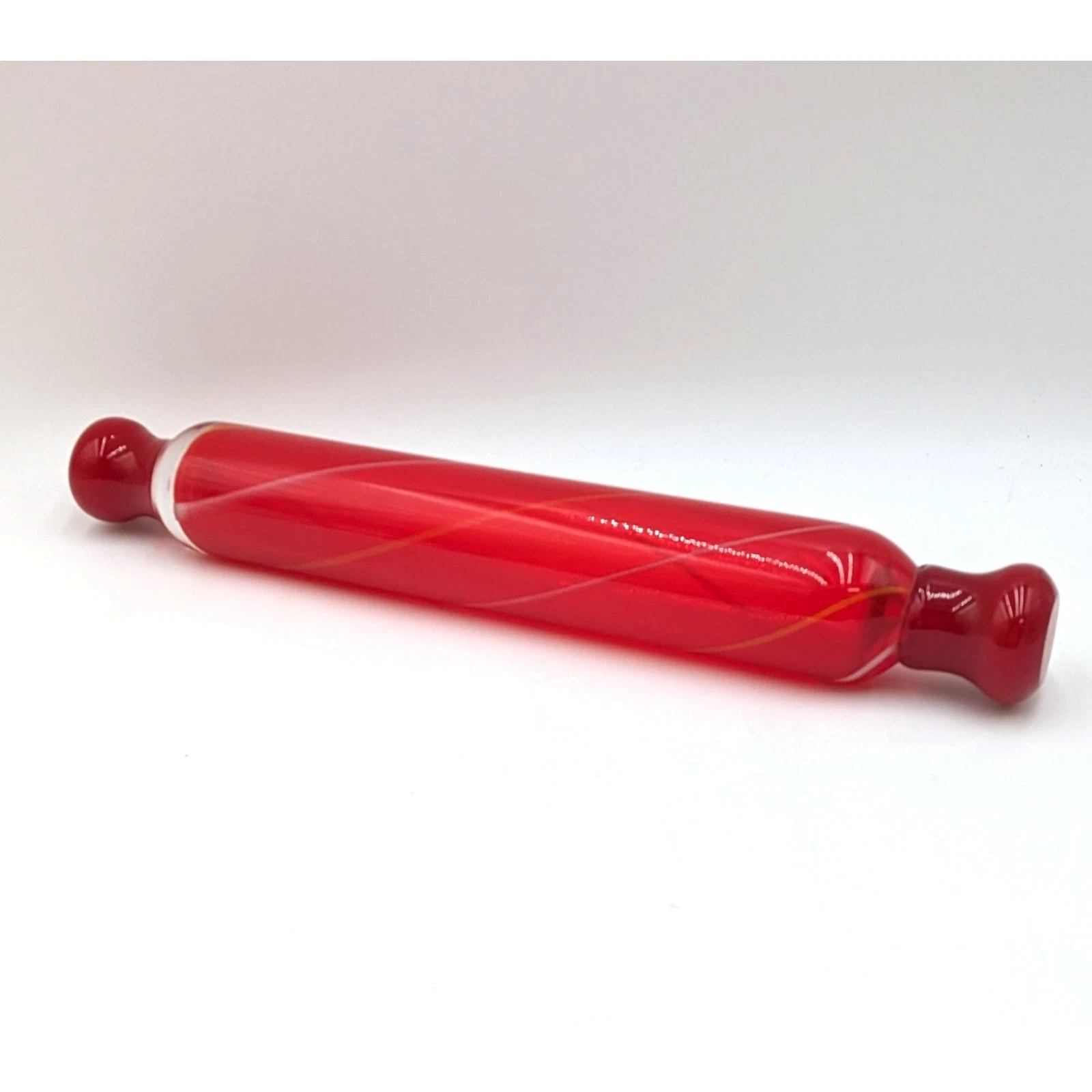 Handblown Red Yellow and White Swirled Glass Rolling Pin