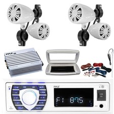 Pyle 1-DIN Marine MP3 Radio, 4x 2.25  ' Off-Road Speakers, 4 Channel Amplifier