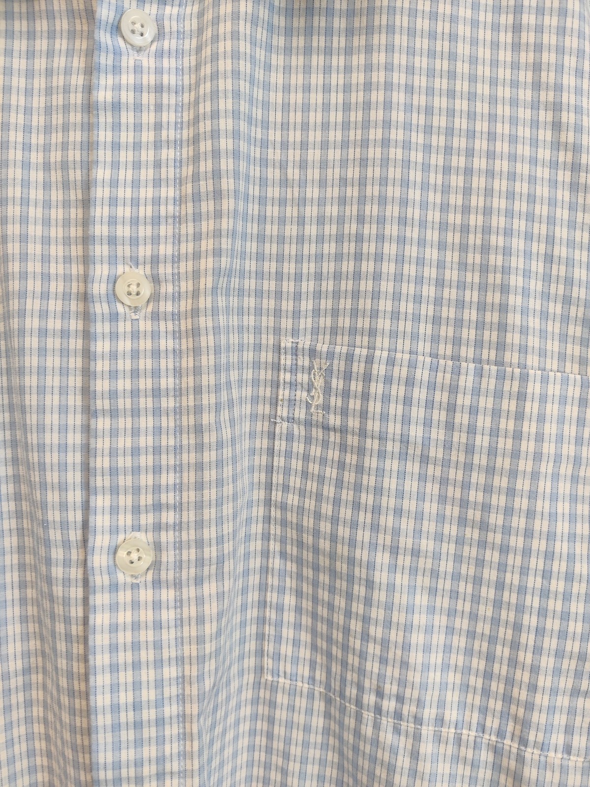 YVES SAINT LAURENT CAMICIA BLU GRANDE QUADRI MANICA CORTA FORMALE LAVORO REG FIT UOMO