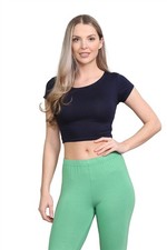 Crop Top Womens Cap Sleeve Top Plain Basic Stretchy Tee T-Shirt Short Vest Top