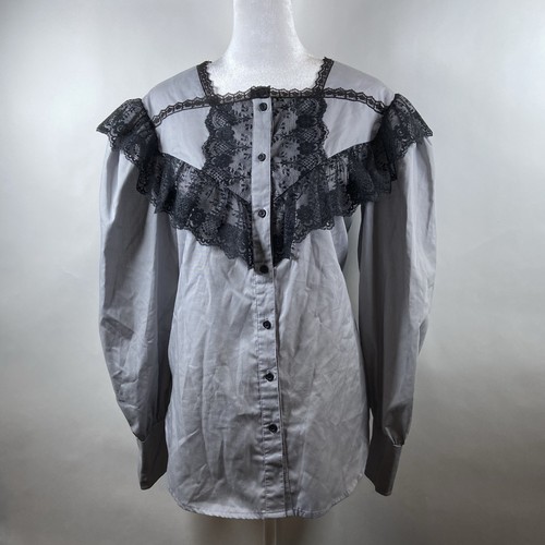 Vintage Western Collection Size 14 Large Gray Lace Top Womens USA Made Cowgirl - Picture 1 of 8