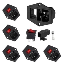 6pcs IEC320 C14 Power Socket Inlet 3 Pin with Rocker Switch Fuse 250V 10A AC Plu