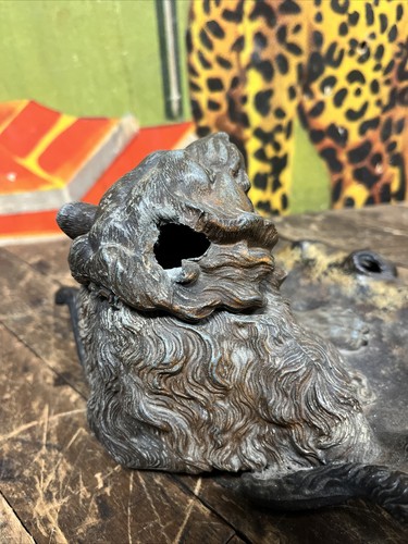 VINTAGE C. 1890 TIGER CAST IRON INKWELL MAN CAVE GARAGE DECOR LION CAT CIRCUS - Afbeelding 18 van 24