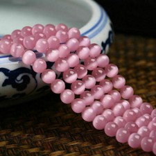 Natural 8mm 10mm 12mm Smooth Pink Cat-eye Round Gemstone Loose Beads 15" AAA