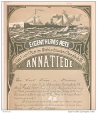 Wismar Eigentum Acte &uuml;ber 190stel Anteil = 1000 Goldmark Dampfer ANNA TIEDE 1904