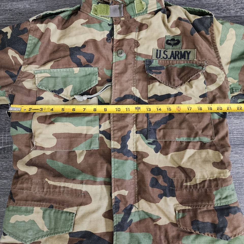 Vintage Military Cold Weather Field Jacket Mens Small Patches Woodland ...