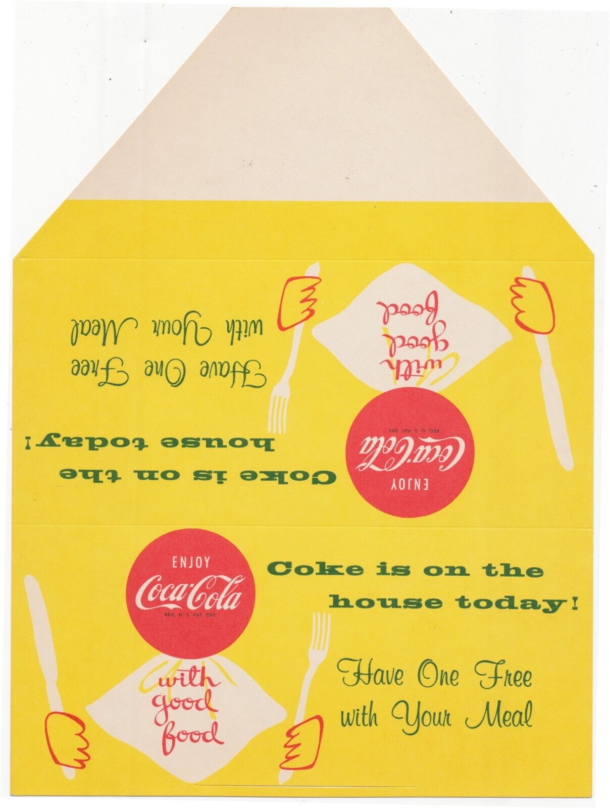 1965 Enjoy Coca-Cola With Your Food Restaurant Table Tent NOS