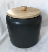 Project 62 Stoneware Storage Canister Jar Grey & Natural Wood Lid 6 3/4"H 2.5Qts