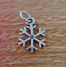 Sterling Silver 16x12mm Snowflake Blue Crystal Christmas Charm