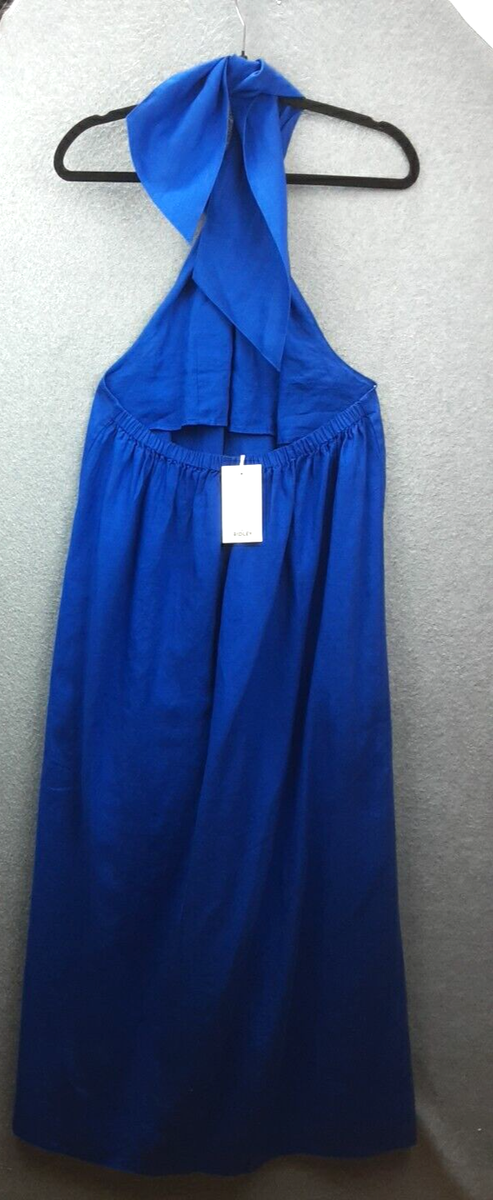 By Ridley Size L Zariyah Royal Blue Linen Maxi Halter Dress With