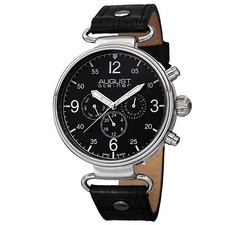 New Men's August Steiner AS8131SSB Swiss Quartz Day/Date Black Leather Watch
