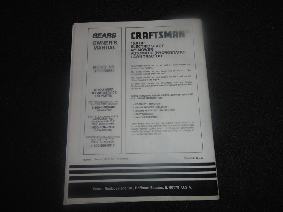 Craftsman 15.0 HP Electric Start 42" Mower Automatic Lawn Tractor 917. ...