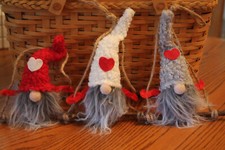 Valentines Day Plush Gnomes Set of 3 Heart Hanging Home Decor New