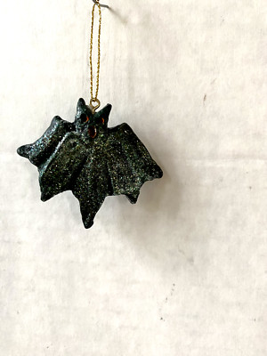 Halloween Tree Decoration Ceramic Glitter Bat 2 1/4