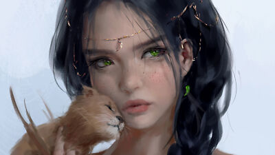Anime Girls WLOP Ghostblade Dark Hair Green Eyes  Gaming Mat Desk 49328