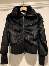 Vintage Christian Lacroix Black Rabbit Fur Black Wool Cable Knit Trim Jacket Vcg