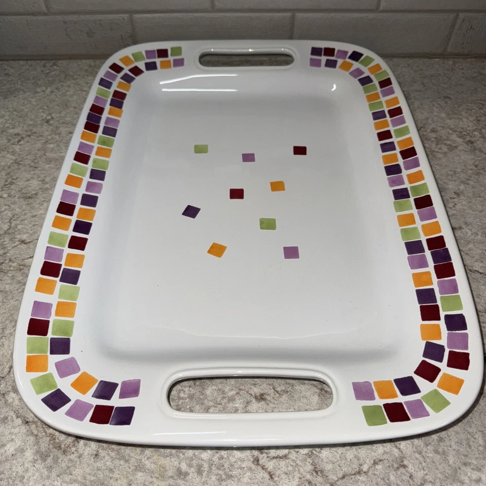Pampered Chef Simple Additions Large Handled Serving Platter Multicolor Squares  - Image 3 of 4