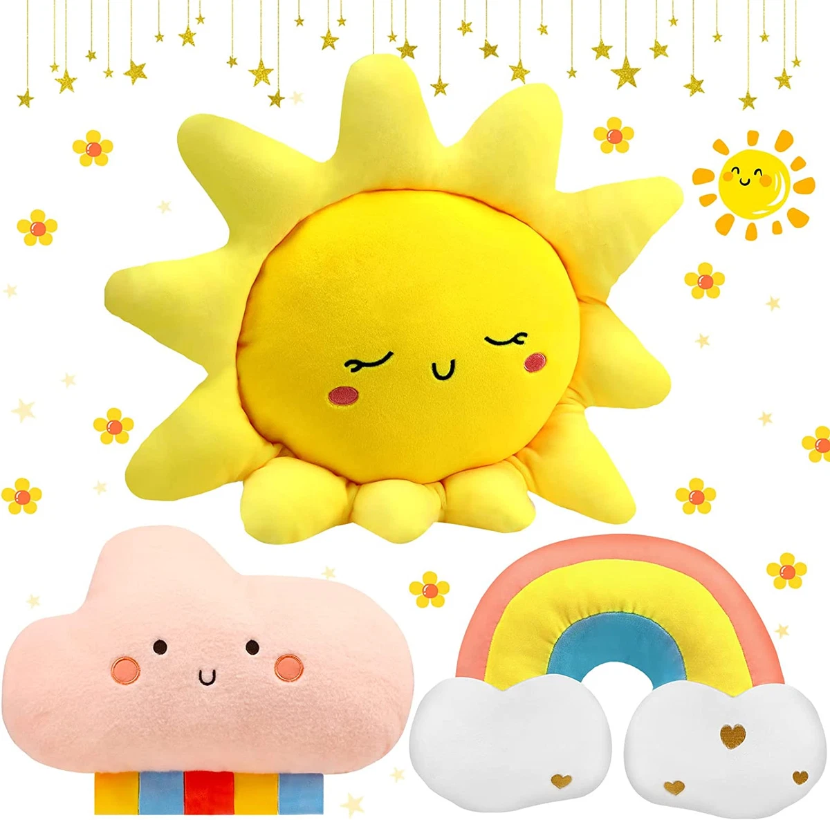 Cloud Rainbow Sun Moon Star Shaped Pillow 3 Pcs Nursery Stuffed Throw  Pillows