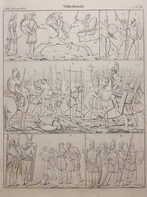 ANTIQUARISCHE LITHOGRAPHIE 1833 ANCIEN COSTUME RÖMER SKYPHYEN SARMATEN GOTHEN