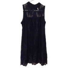 Xhilaration Navy Lace Mock Neck Sleeveless Dress Women's Size Small Elegant