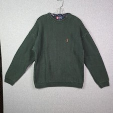 Vintage Chaps Ralph Lauren Sweater Mens Large Green Herringbone Crest Crew Y2K