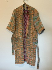 Indian Vintage Cotton Kantha Handmade Robe Women Bath Robe Kimono Floral Jacket