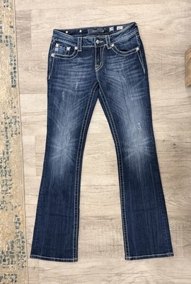 Miss Me JP5497B Boot Cut Jeans Women s 28 Floral Stud Jewel Rhinestones Logo