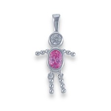 Sterling Silver 925 White Pink Cubic Zirconia October Boy Beaded Charm Pendant