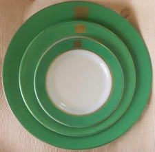 Set Of 3 Green Pyrex Plates Made For La Salle Hotel of Chicago - Rare