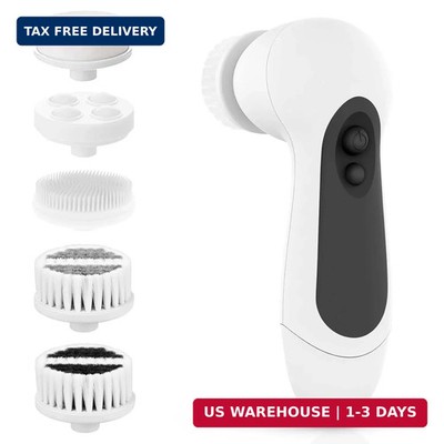 Waterproof Facial Cleansing Spin Brush Set with 5 Exfoliating Brush Heads - Elec
