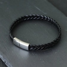 Herren Armband Schwarz Echtes Leder Magnetverschluss Geschenk für Männer