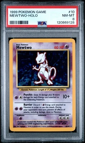 1999 POKEMON BASE SET UNLIMITED #10 MEWTWO-HOLO PSA 8